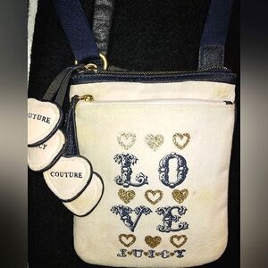 ☆L@@K☆Iconic Vintage JUICY COUTURE Lite Pink Velour Heart Zippers Crossbody bag☆